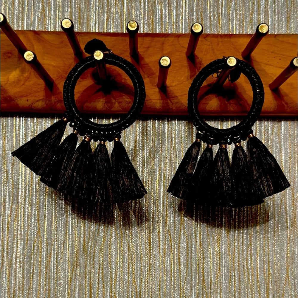 Never Worn Sugarfix Black Hoop & Tassel Earrings